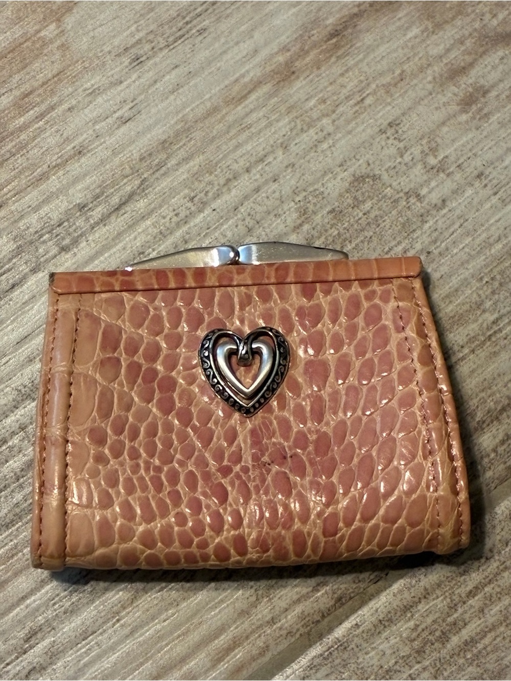 Vintage Brighton Pink Croc Embossed Leather Framed Kiss Lock Coin Purse